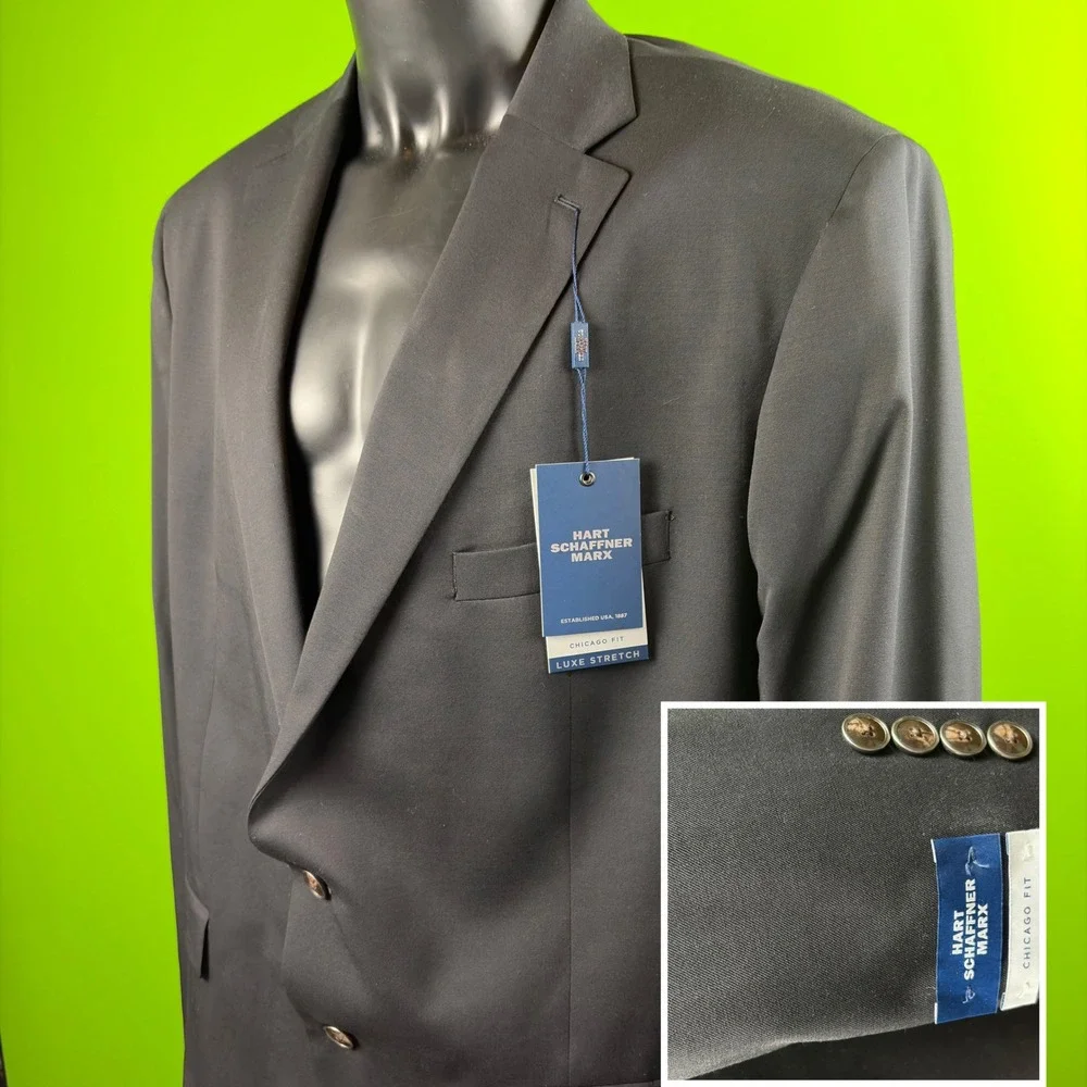 Hart Schaffner Marx Chicago Luxe Stretch Blazer Mens 50L Black Wool NWT